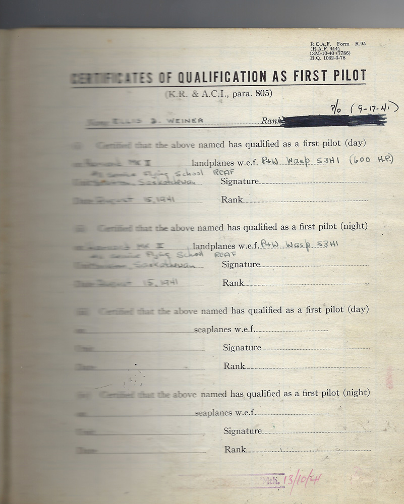 1940s1218-EDW Canada 2 Log from 18Dec'40, Manning Depot CA-29Aug1945, Memphis TN