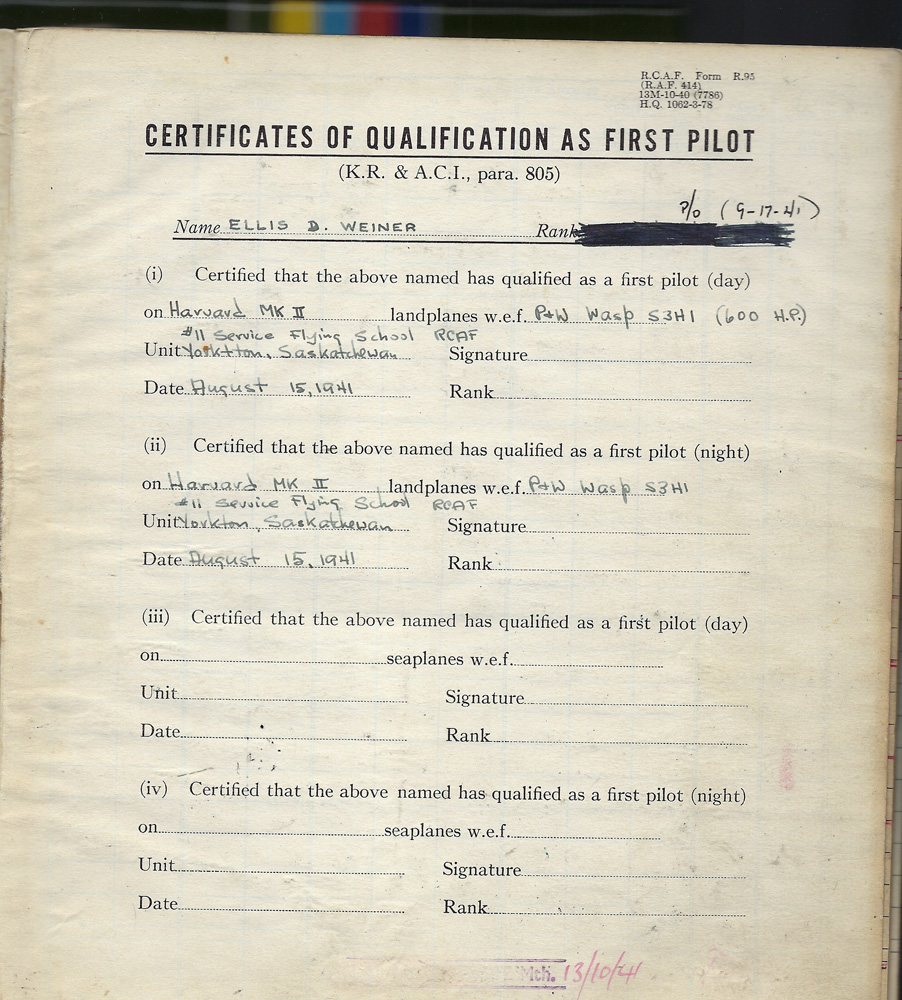 1940s1218-EDW Canada InCover Log from 18Dec'40, Manning Depot CA-29Aug1945, Memphis TN